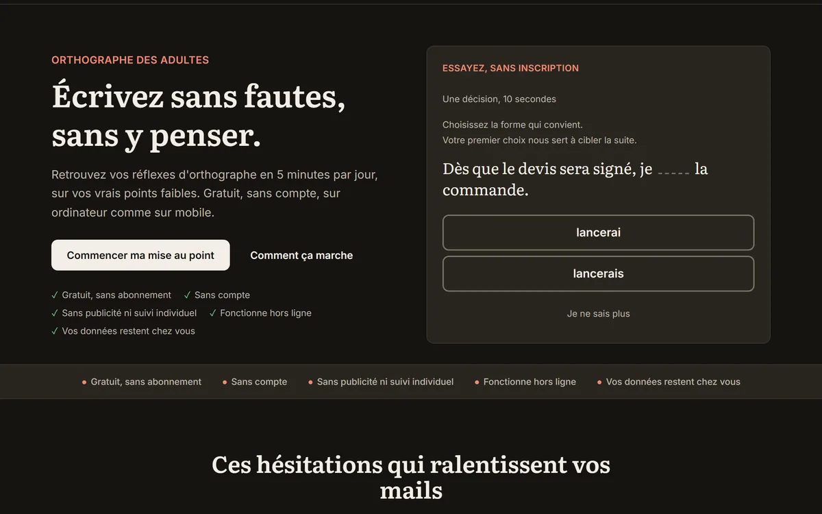 Capture d’écran d’Écris Juste